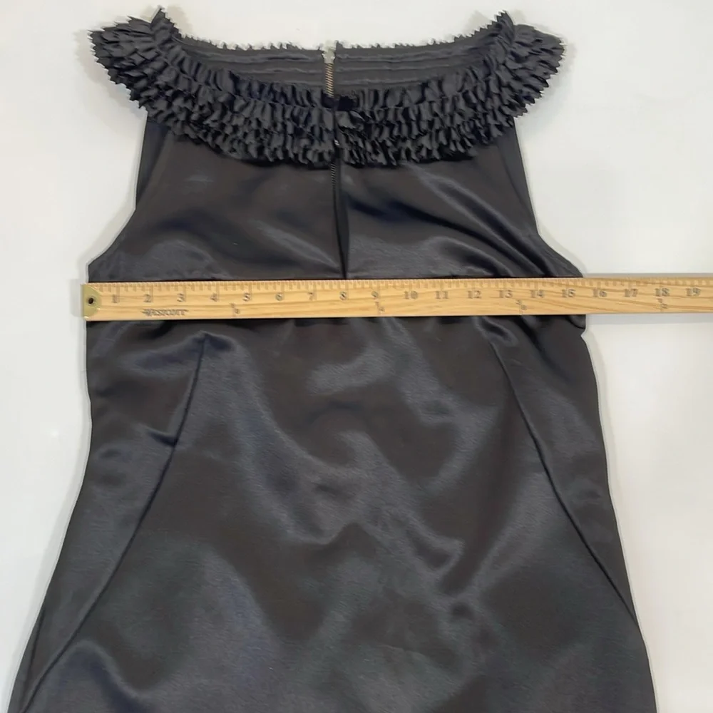 Ted Baker Dress Size 3 US8 Black Satin Cocktail Ruffle Neckline EUC